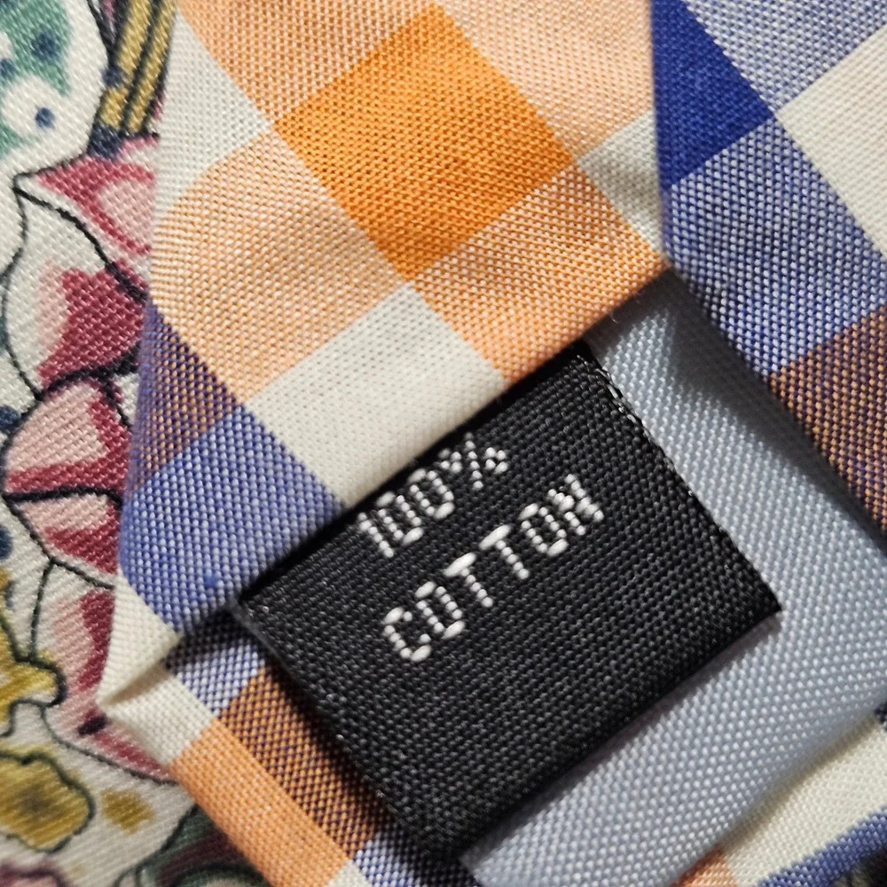 John Lennon Mens Floral Cotton Tie Necktie Gingham Tipping Multicolor Preppy
